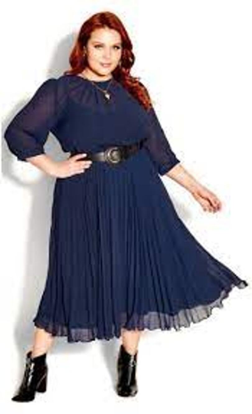 City Chic Women Modest Dress Pleated Skirt Navy Business Professional Capsule 14